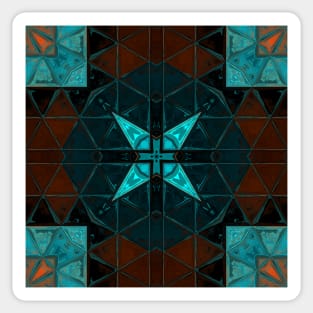 Mosaic Kaleidoscope Square Blue and Orange Sticker